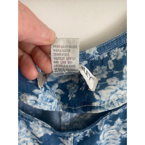 Blue Floral Cotton Denim Sleeveless Jumper Dress Plus Size 2X - Picture 3 of 8